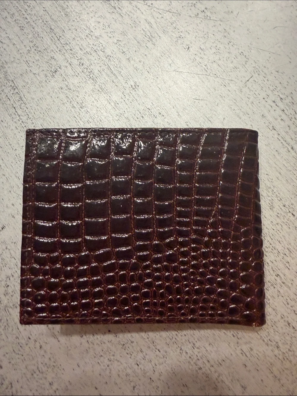 Embossed Medium Brown croc Leather Card Holder/ wallet with Gold Logo